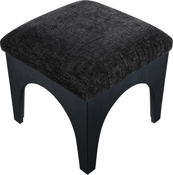 Meridian Furniture Lawson Square Chenille Ottoman Art Deco Accent with Oak Veneer Base for Living Rooms 22032Black