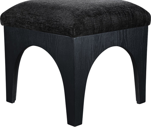 Meridian Furniture Lawson Square Chenille Ottoman Art Deco Accent with Oak Veneer Base for Living Rooms 22032Black