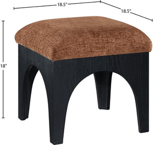 Meridian Furniture Lawson Chenille Upholstered Ottoman with Art Deco Oak Base for Living Room Accent 22032Cognac