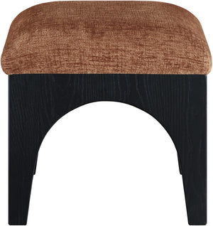 Meridian Furniture Lawson Chenille Upholstered Ottoman with Art Deco Oak Base for Living Room Accent 22032Cognac