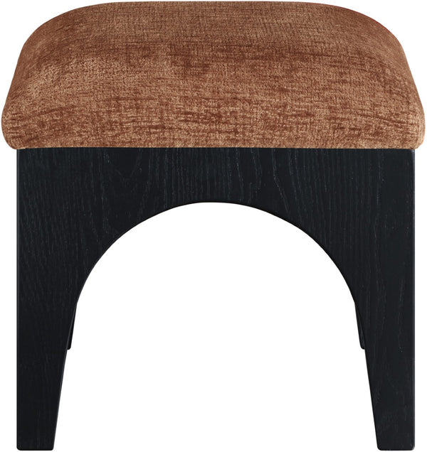 Meridian Furniture Lawson Chenille Upholstered Ottoman with Art Deco Oak Base for Living Room Accent 22032Cognac