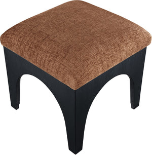 Meridian Furniture Lawson Chenille Upholstered Ottoman with Art Deco Oak Base for Living Room Accent 22032Cognac