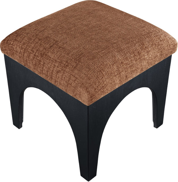 Meridian Furniture Lawson Chenille Upholstered Ottoman with Art Deco Oak Base for Living Room Accent 22032Cognac