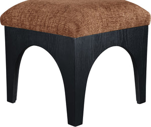 Meridian Furniture Lawson Chenille Upholstered Ottoman with Art Deco Oak Base for Living Room Accent 22032Cognac