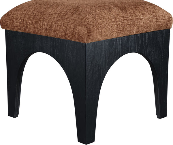 Meridian Furniture Lawson Chenille Upholstered Ottoman with Art Deco Oak Base for Living Room Accent 22032Cognac