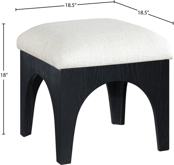 Meridian Furniture Lawson Tufted Chenille Square Ottoman with Art Deco Flair and Matte Black Wood Base 22032Cream