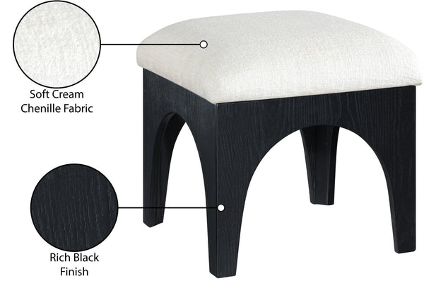 Meridian Furniture Lawson Tufted Chenille Square Ottoman with Art Deco Flair and Matte Black Wood Base 22032Cream