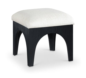 Meridian Furniture Lawson Tufted Chenille Square Ottoman with Art Deco Flair and Matte Black Wood Base 22032Cream
