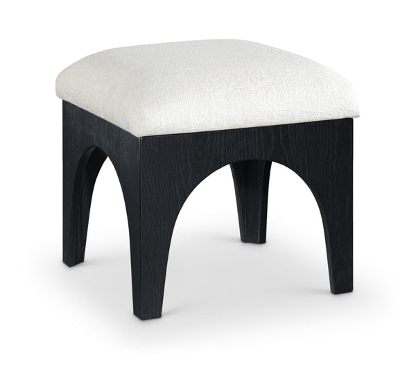 Meridian Furniture Lawson Tufted Chenille Square Ottoman with Art Deco Flair and Matte Black Wood Base 22032Cream