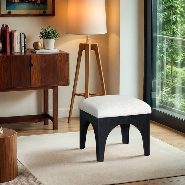 Meridian Furniture Lawson Tufted Chenille Square Ottoman with Art Deco Flair and Matte Black Wood Base 22032Cream