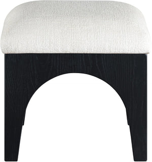Meridian Furniture Lawson Tufted Chenille Square Ottoman with Art Deco Flair and Matte Black Wood Base 22032Cream