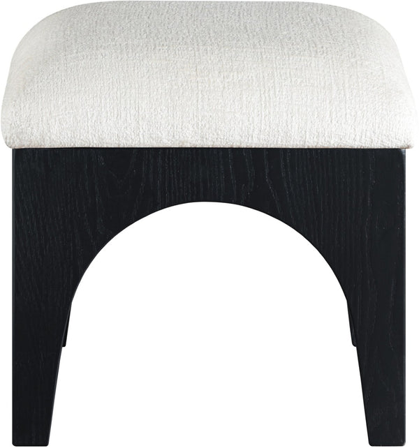 Meridian Furniture Lawson Tufted Chenille Square Ottoman with Art Deco Flair and Matte Black Wood Base 22032Cream