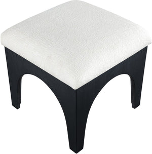 Meridian Furniture Lawson Tufted Chenille Square Ottoman with Art Deco Flair and Matte Black Wood Base 22032Cream