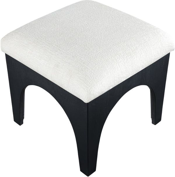 Meridian Furniture Lawson Tufted Chenille Square Ottoman with Art Deco Flair and Matte Black Wood Base 22032Cream