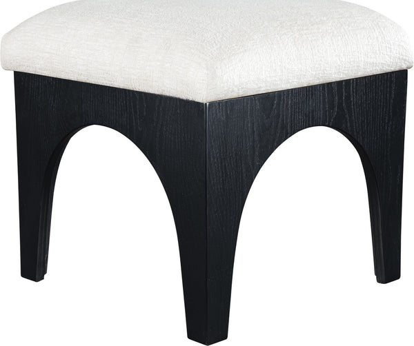 Meridian Furniture Lawson Tufted Chenille Square Ottoman with Art Deco Flair and Matte Black Wood Base 22032Cream