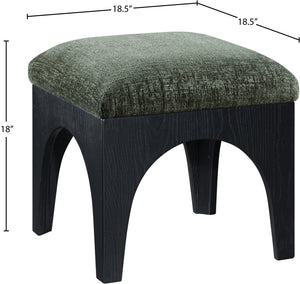 Meridian Furniture Lawson Sage Chenille Square Ottoman with Black Oak Base for Modern Living Rooms 22032Green