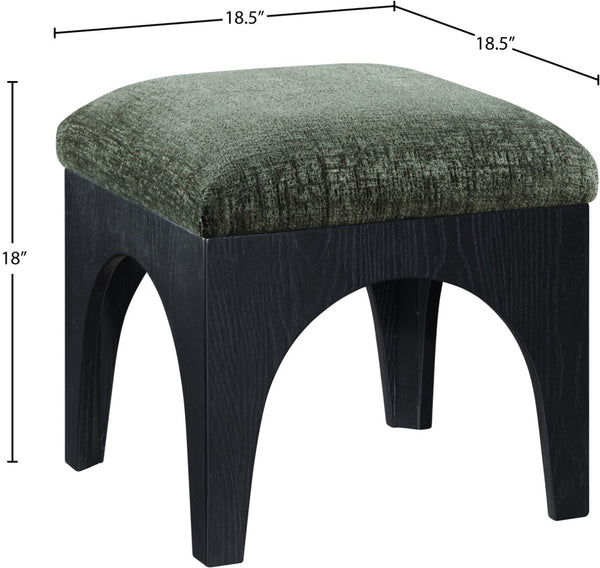 Meridian Furniture Lawson Sage Chenille Square Ottoman with Black Oak Base for Modern Living Rooms 22032Green