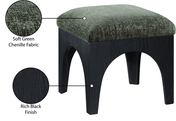 Meridian Furniture Lawson Sage Chenille Square Ottoman with Black Oak Base for Modern Living Rooms 22032Green