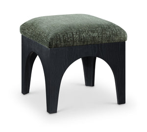 Meridian Furniture Lawson Sage Chenille Square Ottoman with Black Oak Base for Modern Living Rooms 22032Green