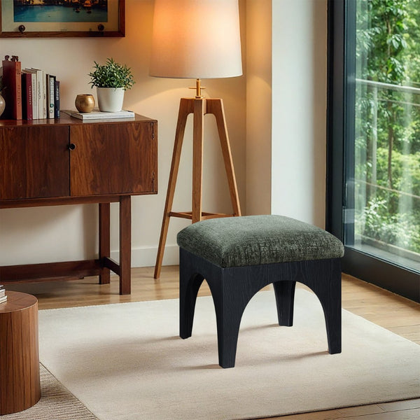 Meridian Furniture Lawson Sage Chenille Square Ottoman with Black Oak Base for Modern Living Rooms 22032Green