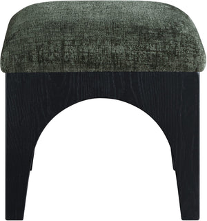 Meridian Furniture Lawson Sage Chenille Square Ottoman with Black Oak Base for Modern Living Rooms 22032Green