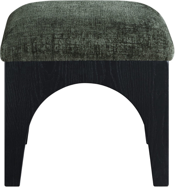Meridian Furniture Lawson Sage Chenille Square Ottoman with Black Oak Base for Modern Living Rooms 22032Green