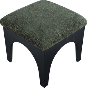 Meridian Furniture Lawson Sage Chenille Square Ottoman with Black Oak Base for Modern Living Rooms 22032Green