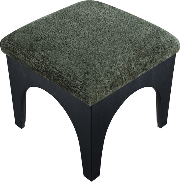 Meridian Furniture Lawson Sage Chenille Square Ottoman with Black Oak Base for Modern Living Rooms 22032Green