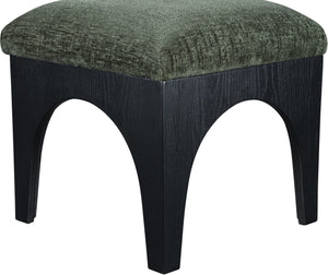 Meridian Furniture Lawson Sage Chenille Square Ottoman with Black Oak Base for Modern Living Rooms 22032Green