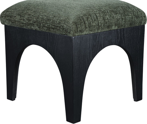 Meridian Furniture Lawson Sage Chenille Square Ottoman with Black Oak Base for Modern Living Rooms 22032Green