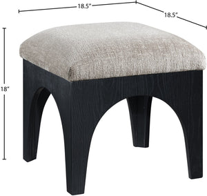 Meridian Furniture Lawson Art Deco Square Ottoman Grey Chenille Upholstery with Black Oak Veneer Base 22032Grey