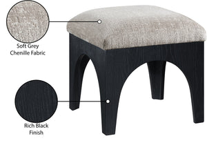 Meridian Furniture Lawson Art Deco Square Ottoman Grey Chenille Upholstery with Black Oak Veneer Base 22032Grey