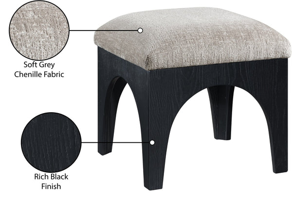 Meridian Furniture Lawson Art Deco Square Ottoman Grey Chenille Upholstery with Black Oak Veneer Base 22032Grey