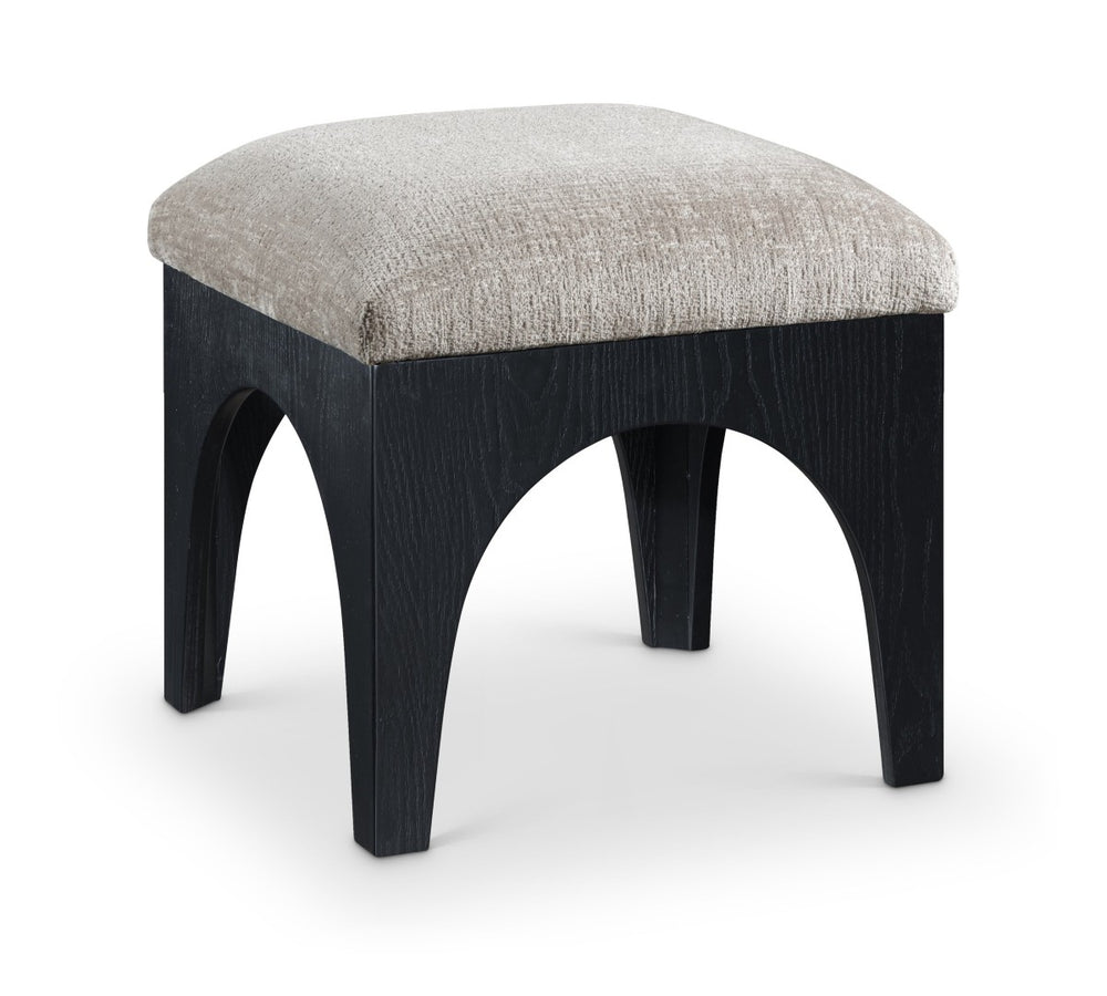 Meridian Furniture Lawson Art Deco Square Ottoman Grey Chenille Upholstery with Black Oak Veneer Base 22032Grey