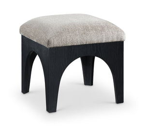 Meridian Furniture Lawson Art Deco Square Ottoman Grey Chenille Upholstery with Black Oak Veneer Base 22032Grey