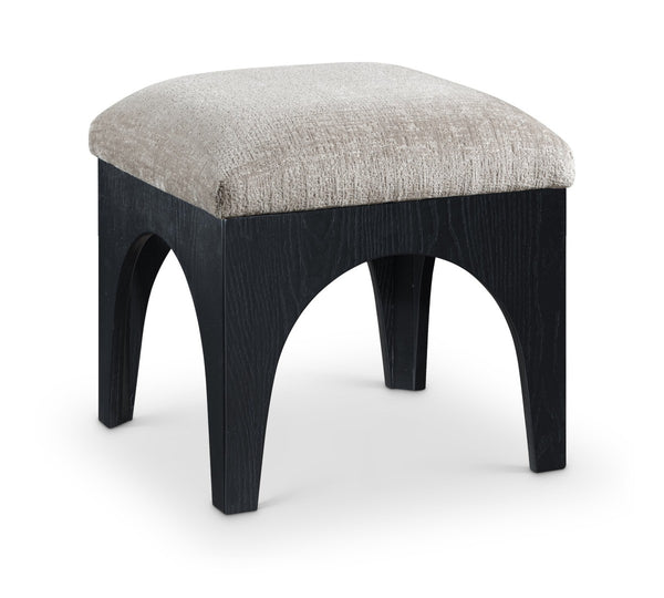 Meridian Furniture Lawson Art Deco Square Ottoman Grey Chenille Upholstery with Black Oak Veneer Base 22032Grey