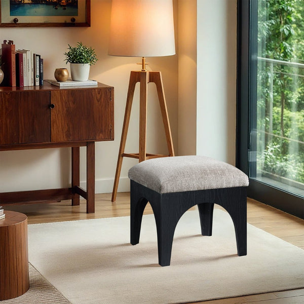 Meridian Furniture Lawson Art Deco Square Ottoman Grey Chenille Upholstery with Black Oak Veneer Base 22032Grey