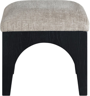 Meridian Furniture Lawson Art Deco Square Ottoman Grey Chenille Upholstery with Black Oak Veneer Base 22032Grey