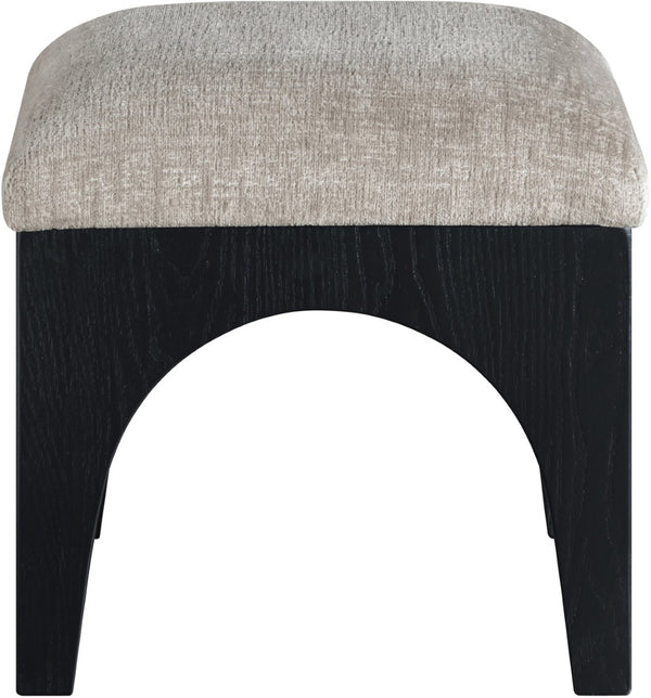 Meridian Furniture Lawson Art Deco Square Ottoman Grey Chenille Upholstery with Black Oak Veneer Base 22032Grey