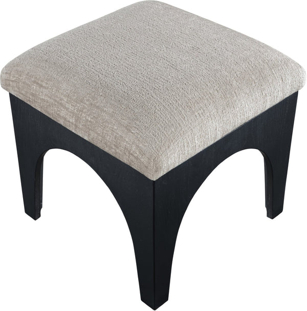 Meridian Furniture Lawson Art Deco Square Ottoman Grey Chenille Upholstery with Black Oak Veneer Base 22032Grey