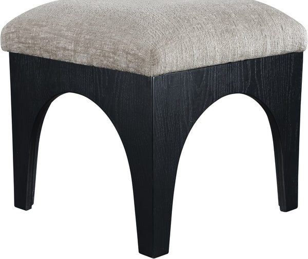Meridian Furniture Lawson Art Deco Square Ottoman Grey Chenille Upholstery with Black Oak Veneer Base 22032Grey