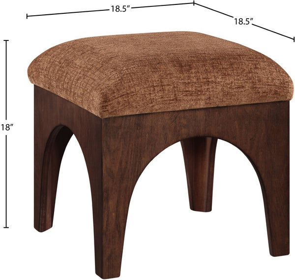 Meridian Furniture Lawson Art Deco Square Ottoman Cognac Chenille Upholstery with Oak Veneer Base 22033Cognac