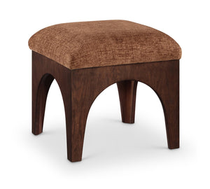 Meridian Furniture Lawson Art Deco Square Ottoman Cognac Chenille Upholstery with Oak Veneer Base 22033Cognac