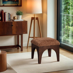 Meridian Furniture Lawson Art Deco Square Ottoman Cognac Chenille Upholstery with Oak Veneer Base 22033Cognac