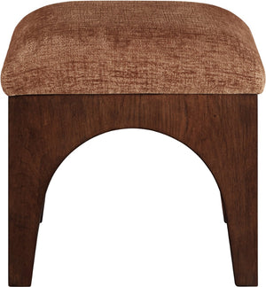 Meridian Furniture Lawson Art Deco Square Ottoman Cognac Chenille Upholstery with Oak Veneer Base 22033Cognac