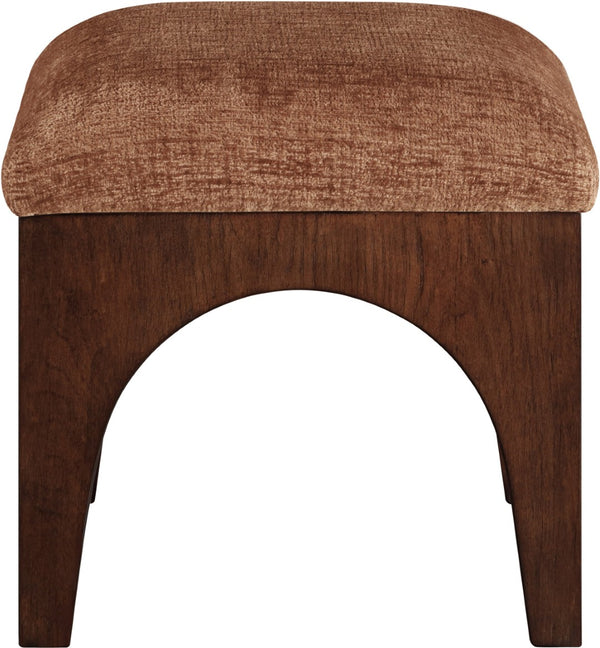 Meridian Furniture Lawson Art Deco Square Ottoman Cognac Chenille Upholstery with Oak Veneer Base 22033Cognac