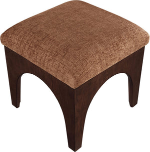 Meridian Furniture Lawson Art Deco Square Ottoman Cognac Chenille Upholstery with Oak Veneer Base 22033Cognac