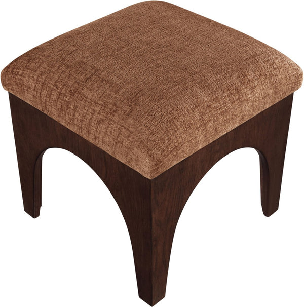Meridian Furniture Lawson Art Deco Square Ottoman Cognac Chenille Upholstery with Oak Veneer Base 22033Cognac