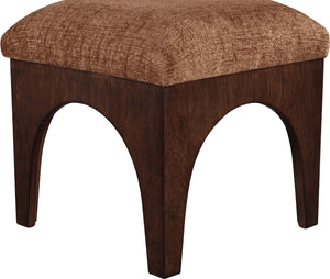 Meridian Furniture Lawson Art Deco Square Ottoman Cognac Chenille Upholstery with Oak Veneer Base 22033Cognac