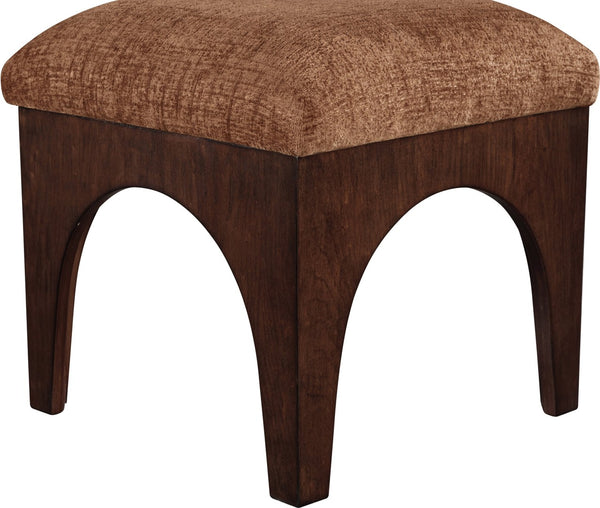 Meridian Furniture Lawson Art Deco Square Ottoman Cognac Chenille Upholstery with Oak Veneer Base 22033Cognac